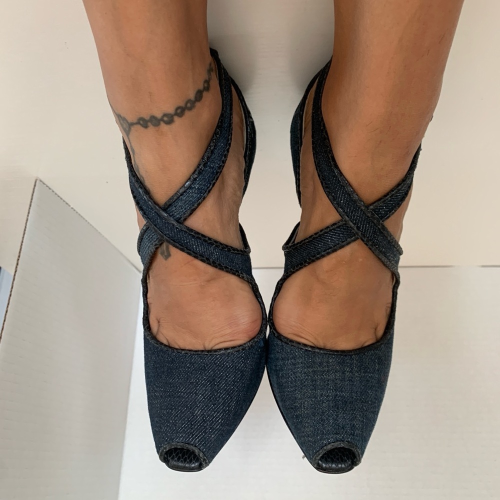 Roberto Cavalli Dark Blue Peep-Toe Heels